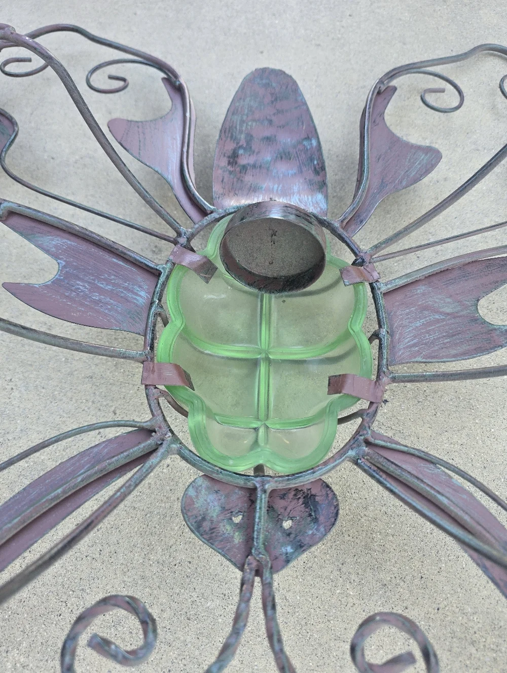 Butterfly Metal Wall Decor w/ Tealight Holder Purple Green 23” x 20” - Picture 6 of 10